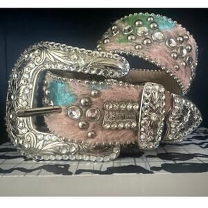 b.b. Simon custom Swarovski Crystal Pony Hair Rainbow Western Belt 32